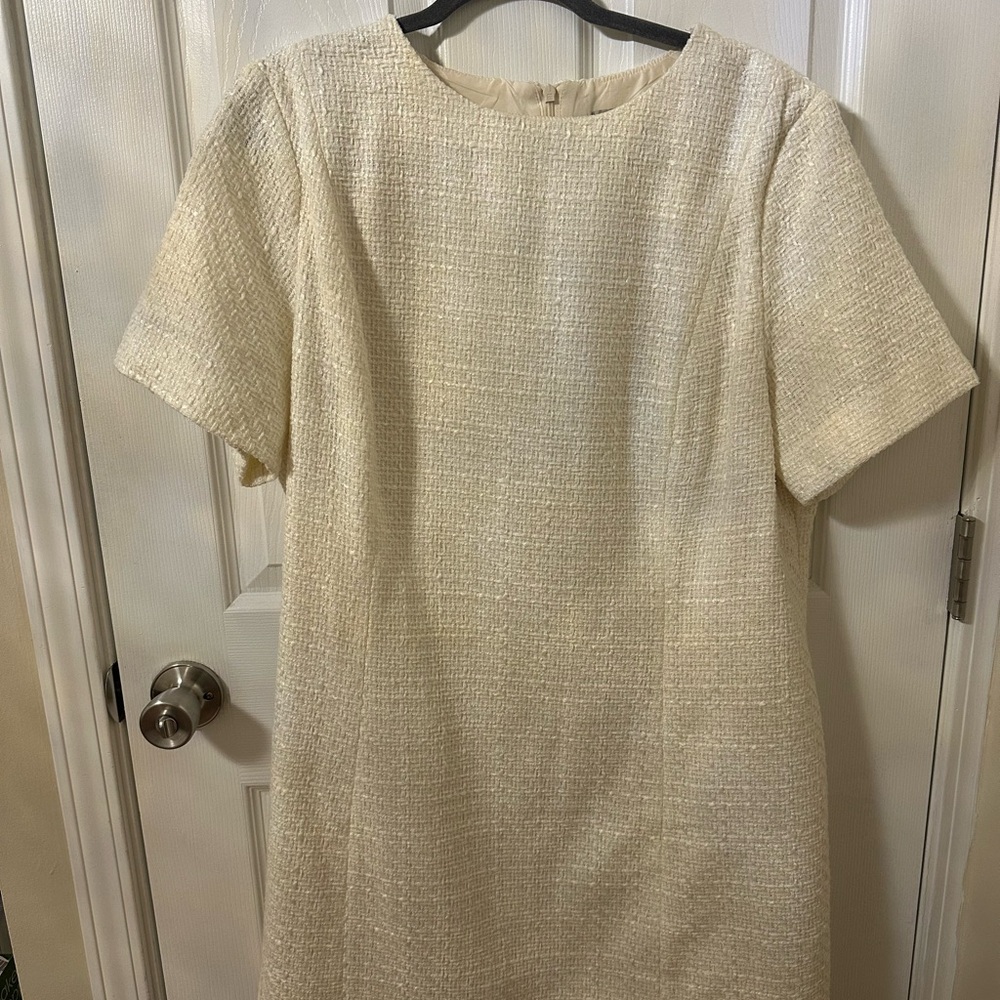 Elegant Cream Tweed Textured Dress